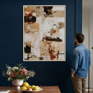 Blue Teal Abstract Canvas Wall Art, Modern Textured Painting Print, Navy Orange White Contemporary Art, Neutral Living Room Decor, Office Art