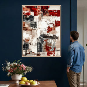 Blue Teal Abstract Canvas Wall Art, Modern Textured Painting Print, Navy Orange White Contemporary Art, Neutral Living Room Decor, Office Art