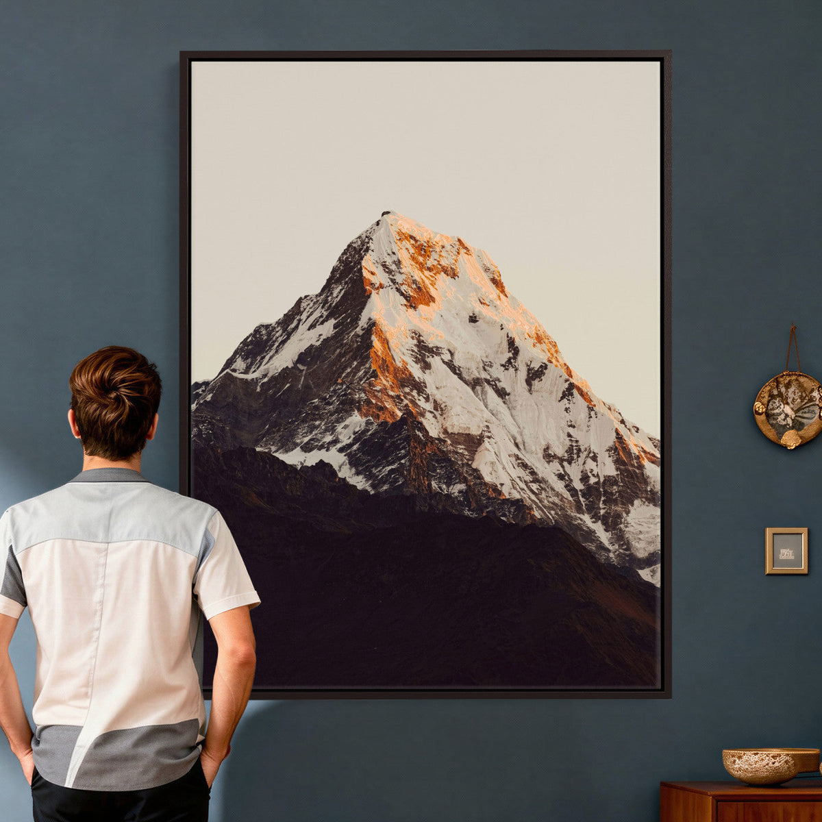 Golden Peak Mountain Wall Art Canvas Print, Minimal Alpine