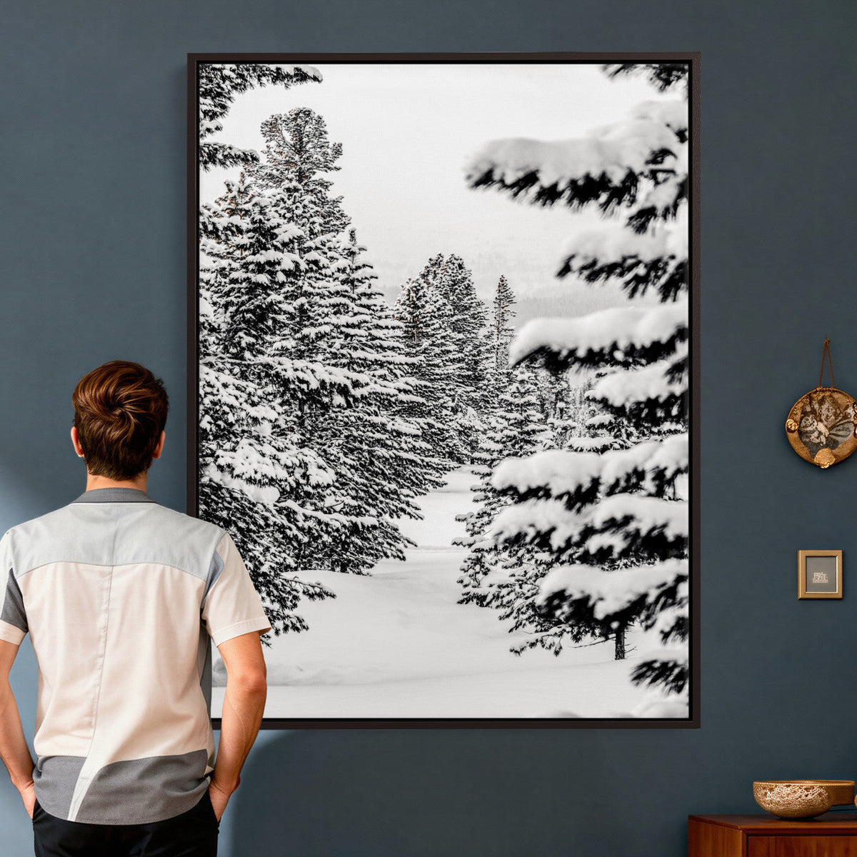 Winter Pine Forest Wall Art Canvas Print, Minimal Winter