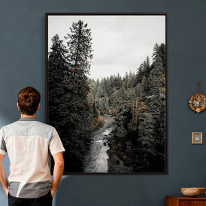 Moody Forest River Wall Art Canvas Print – Dark Evergreen