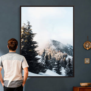 Snowy Mountain Forest Wall Art Canvas Print, Winter Pine