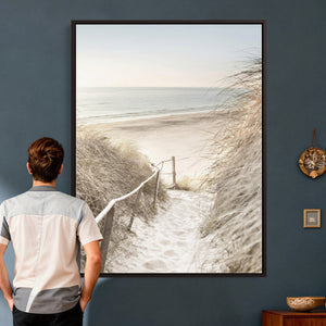 Coastal Beach Path Wall Art Canvas Print – Neutral Ocean