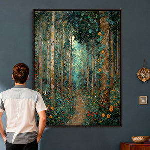 Gustav Klimt Style Forest Canvas Wall Art, Golden Forest