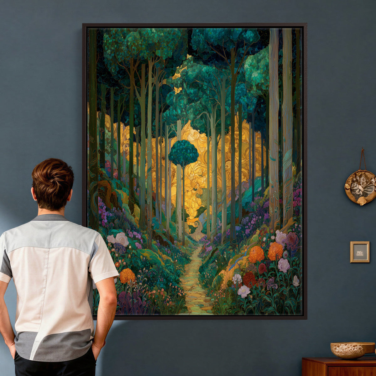 Gustav Klimt Style Forest Canvas Wall Art, Golden Forest