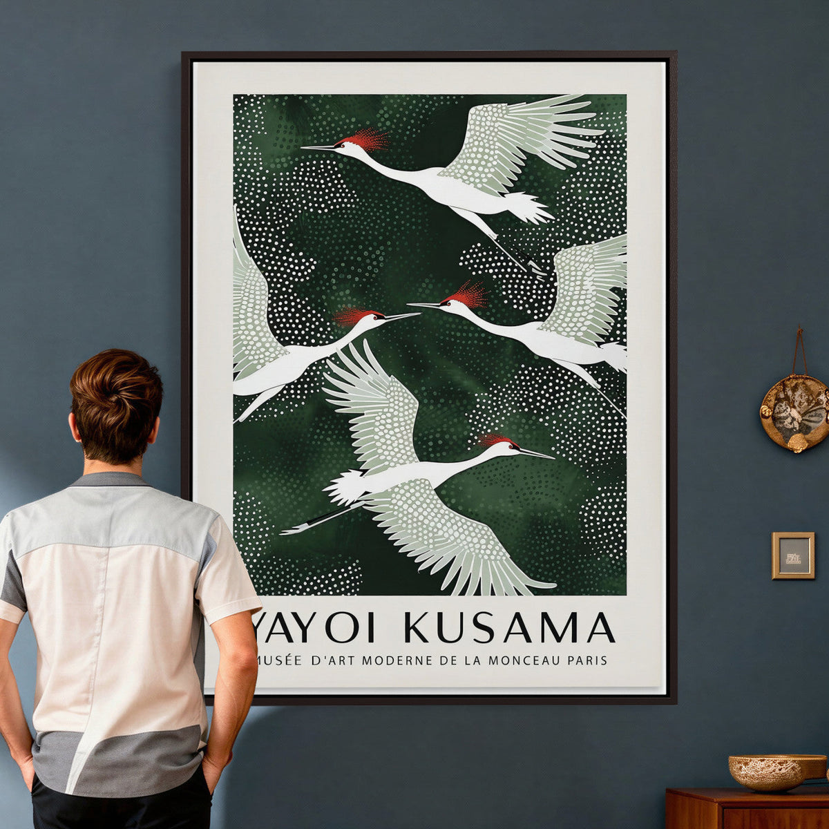 Yayoi Kusama Crane Bird Wall Art Canvas Print, Japanese