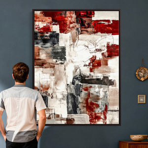 Blue Teal Abstract Canvas Wall Art, Modern Textured Painting Print, Navy Orange White Contemporary Art, Neutral Living Room Decor, Office Art