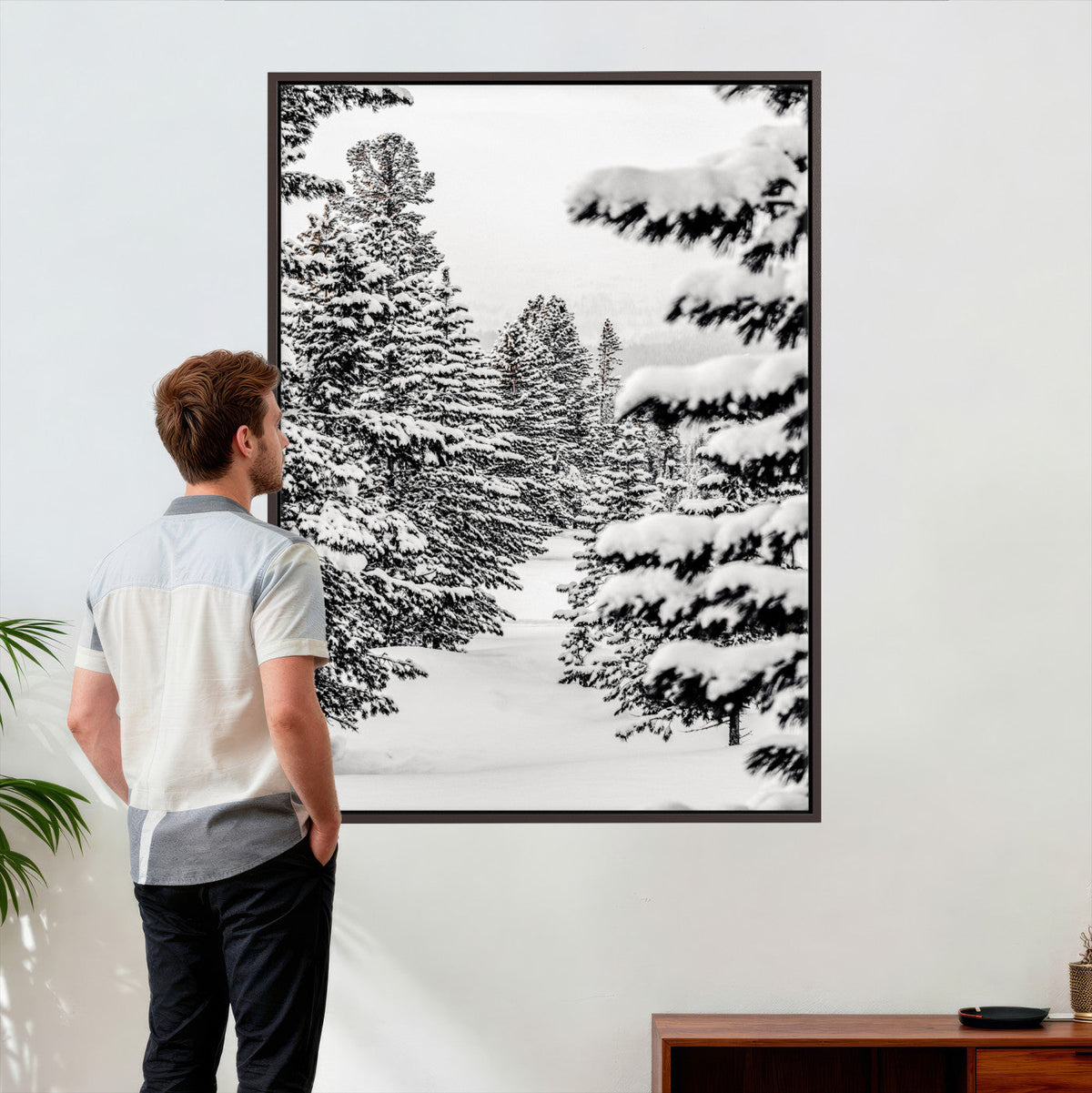 Winter Pine Forest Wall Art Canvas Print, Minimal Winter