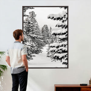 Winter Pine Forest Wall Art Canvas Print, Minimal Winter