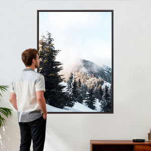 Snowy Mountain Forest Wall Art Canvas Print, Winter Pine