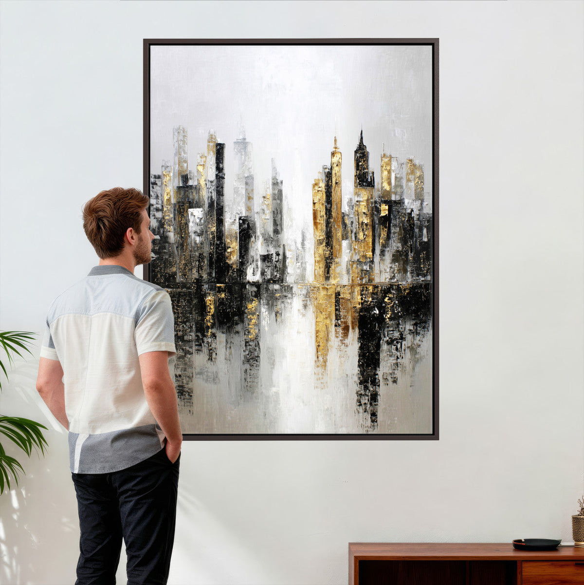 Abstract New York Wall Art Canvas Print, Gold Black Modern