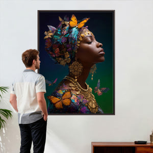 Butterfly Crown Gold Woman Portrait — Monarch Queen Canvas