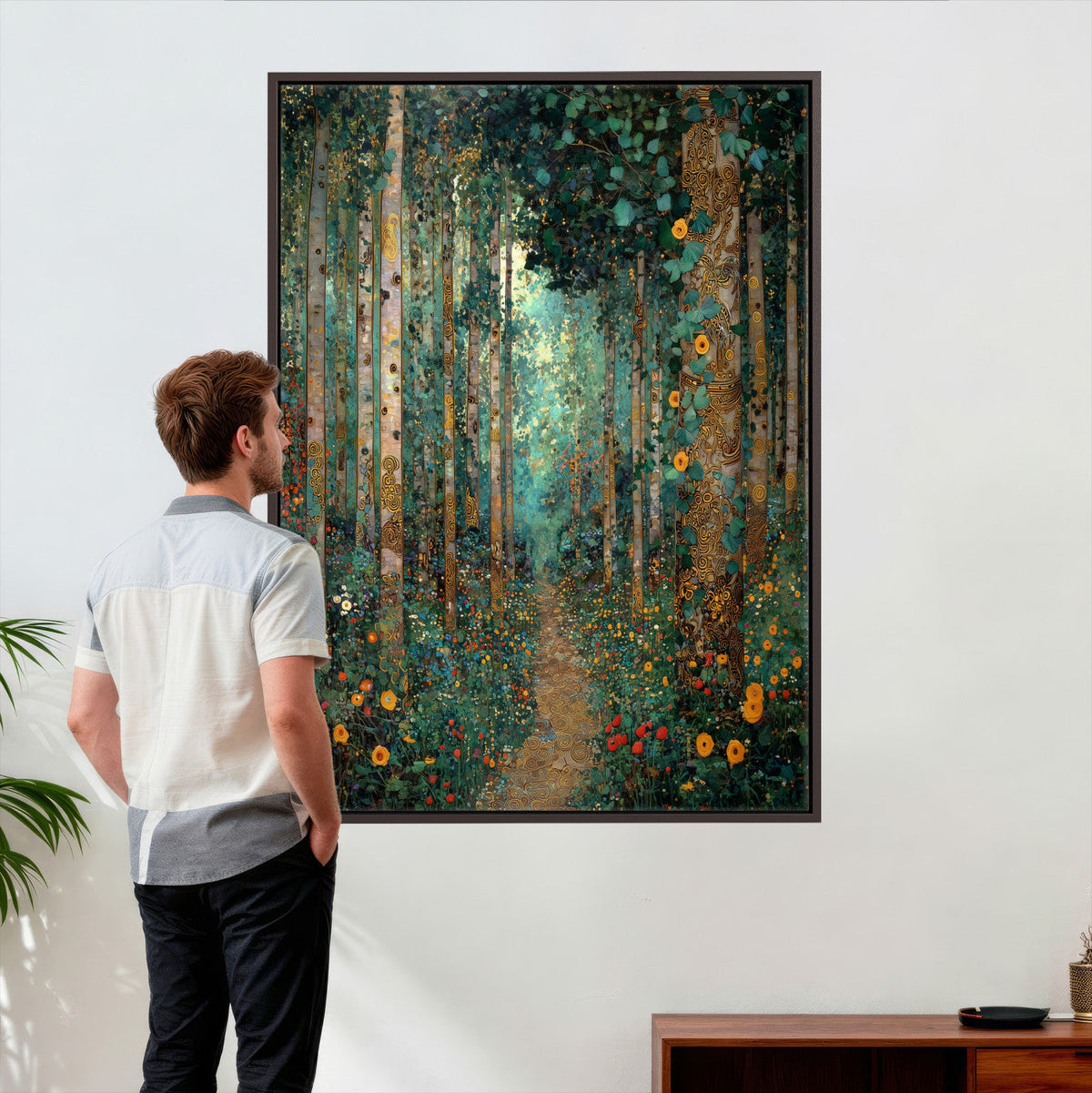 Gustav Klimt Style Forest Canvas Wall Art, Golden Forest
