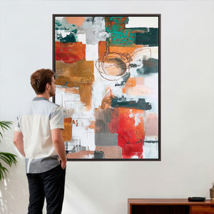 Blue Teal Abstract Canvas Wall Art, Modern Textured Painting Print, Navy Orange White Contemporary Art, Neutral Living Room Decor, Office Art