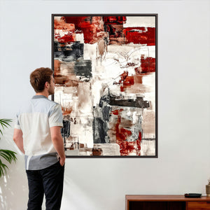 Blue Teal Abstract Canvas Wall Art, Modern Textured Painting Print, Navy Orange White Contemporary Art, Neutral Living Room Decor, Office Art