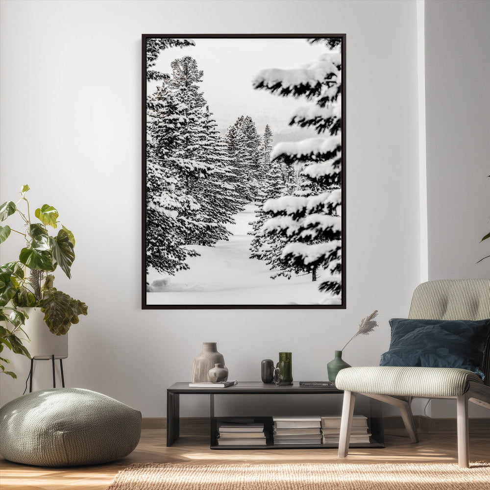 Winter Pine Forest Wall Art Canvas Print, Minimal Winter