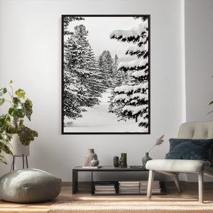 Winter Pine Forest Wall Art Canvas Print, Minimal Winter