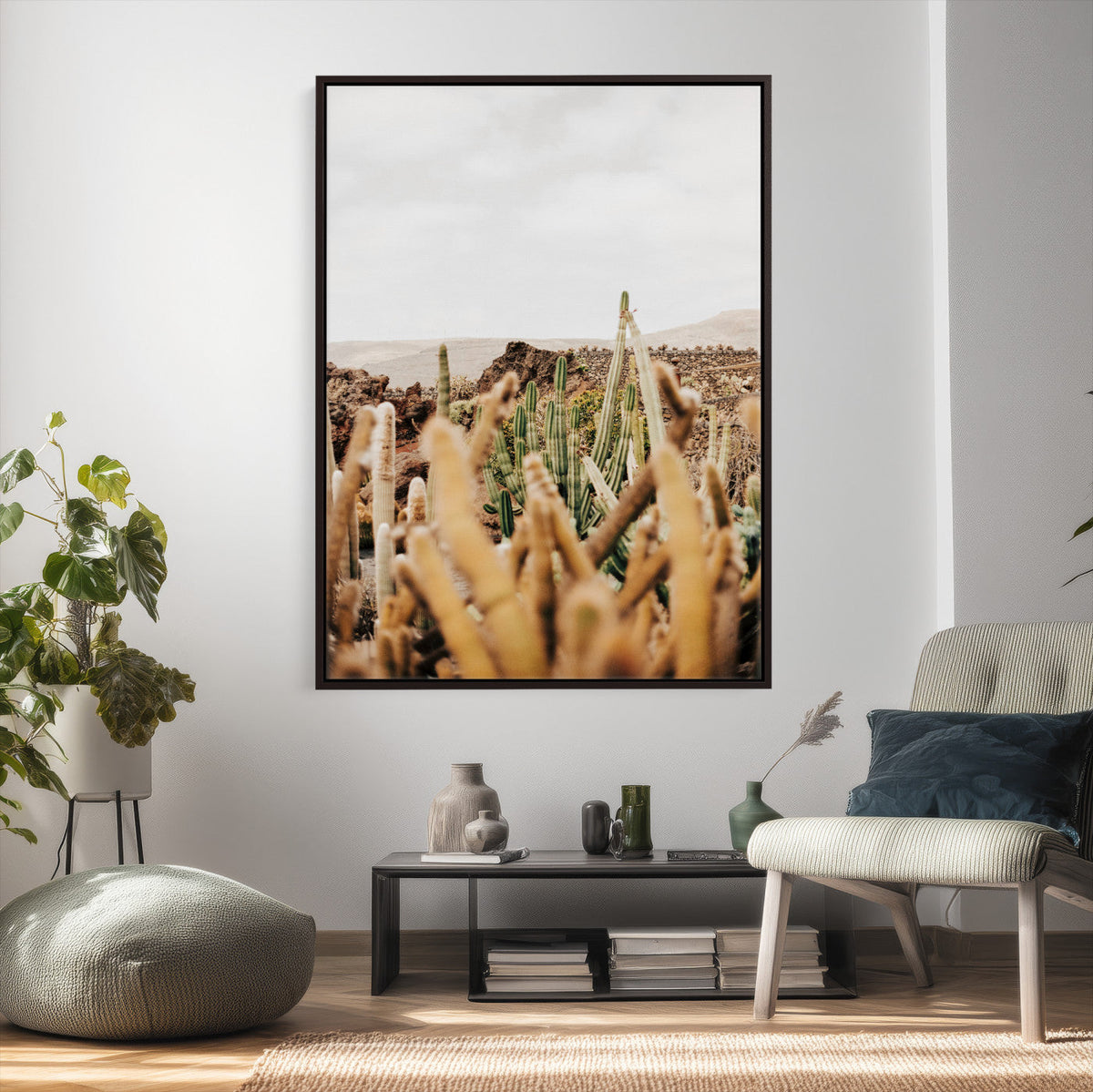 Minimal Desert Cactus Wall Art Canvas Print, Neutral