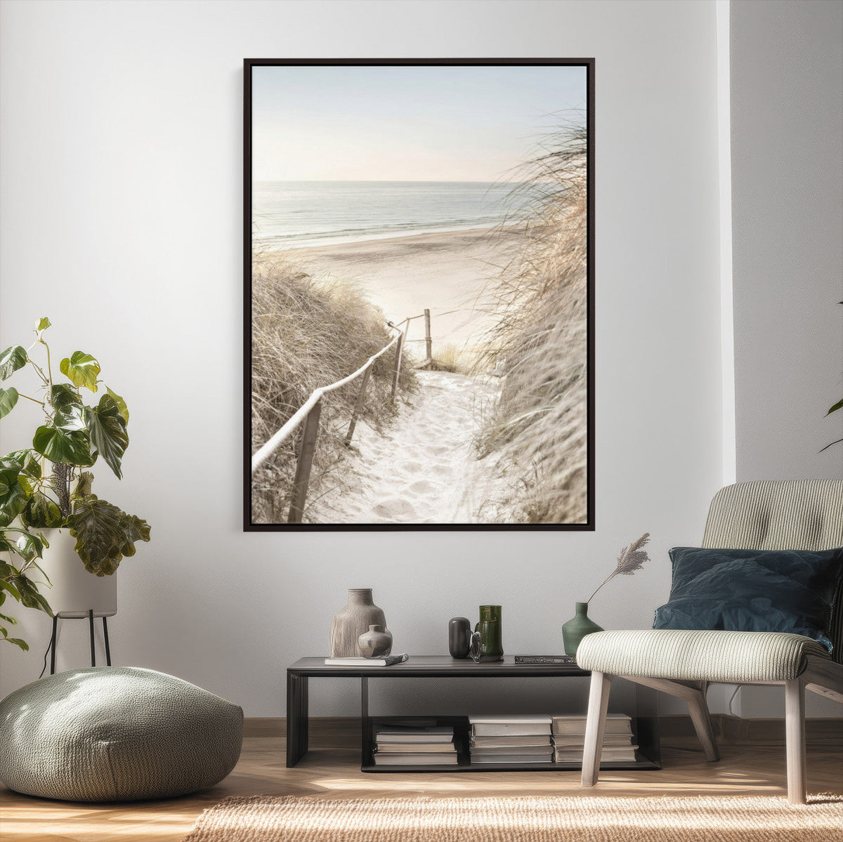 Coastal Beach Path Wall Art Canvas Print – Neutral Ocean