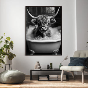 Highland Cow Bathtub Canvas Wall Art, Funny Bathroom Print
