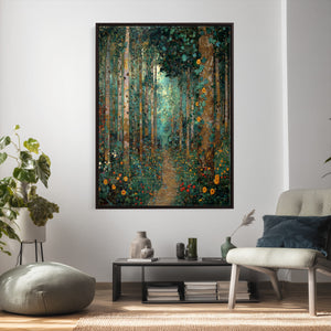 Gustav Klimt Style Forest Canvas Wall Art, Golden Forest