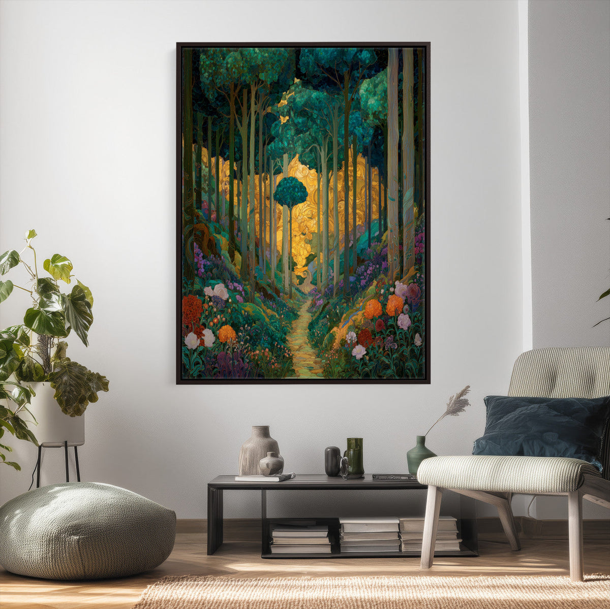 Gustav Klimt Style Forest Canvas Wall Art, Golden Forest