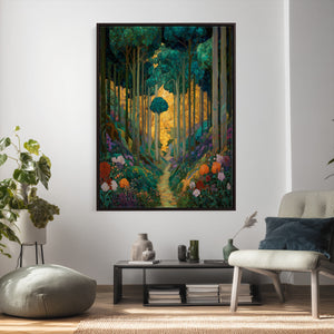 Gustav Klimt Style Forest Canvas Wall Art, Golden Forest