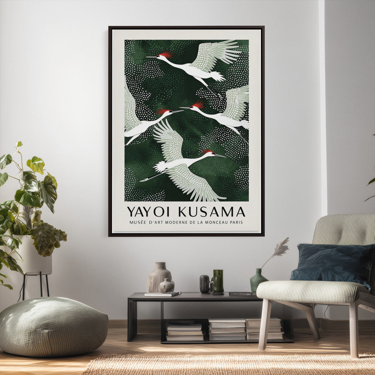 Yayoi Kusama Crane Bird Wall Art Canvas Print, Japanese