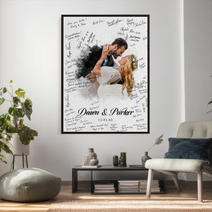 Wedding Guest Book Alternative Wall Art Canvas Print, Personalized Wedding Signature Poster, Custom Couple Photo Guestbook Canvas, Bridal Shower Reception Decor