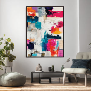 Blue Teal Abstract Canvas Wall Art, Modern Textured Painting Print, Navy Orange White Contemporary Art, Neutral Living Room Decor, Office Art