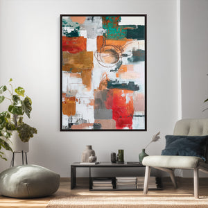 Blue Teal Abstract Canvas Wall Art, Modern Textured Painting Print, Navy Orange White Contemporary Art, Neutral Living Room Decor, Office Art