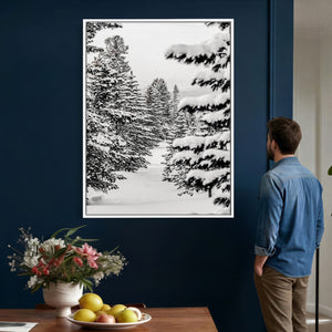 Winter Pine Forest Wall Art Canvas Print, Minimal Winter