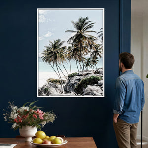 Tropical Trees Beach Wall Art Canvas Print, Coastal Ocean