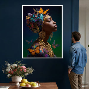 Butterfly Crown Gold Woman Portrait — Monarch Queen Canvas
