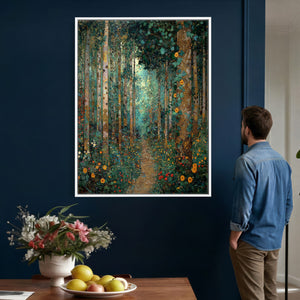 Gustav Klimt Style Forest Canvas Wall Art, Golden Forest