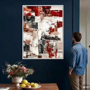 Blue Teal Abstract Canvas Wall Art, Modern Textured Painting Print, Navy Orange White Contemporary Art, Neutral Living Room Decor, Office Art