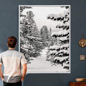 Winter Pine Forest Wall Art Canvas Print, Minimal Winter