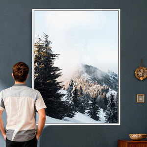 Snowy Mountain Forest Wall Art Canvas Print, Winter Pine