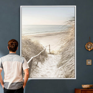 Coastal Beach Path Wall Art Canvas Print – Neutral Ocean