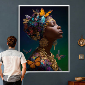 Butterfly Crown Gold Woman Portrait — Monarch Queen Canvas