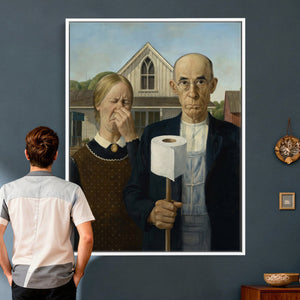 Funny Bathroom Canvas Wall Art, Grant Wood American Gothic