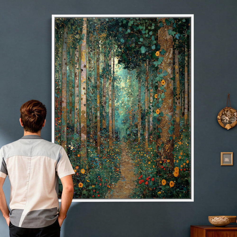 Gustav Klimt Style Forest Canvas Wall Art, Golden Forest