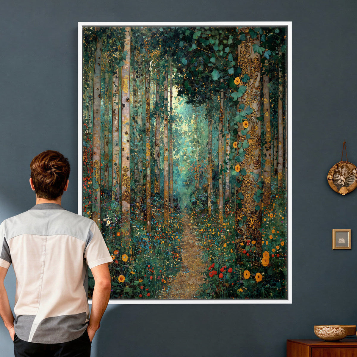 Gustav Klimt Style Forest Canvas Wall Art, Golden Forest