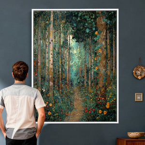 Gustav Klimt Style Forest Canvas Wall Art, Golden Forest