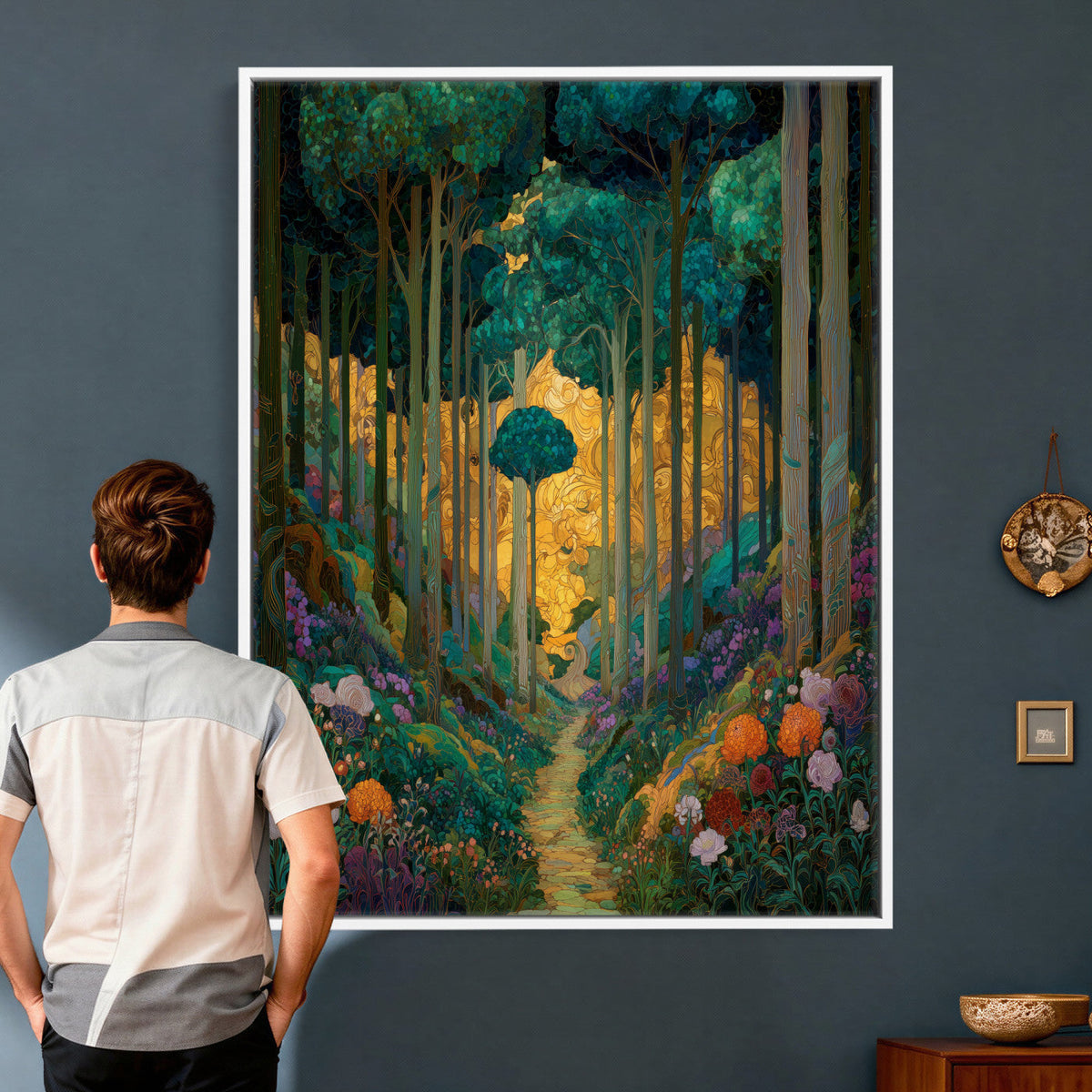 Gustav Klimt Style Forest Canvas Wall Art, Golden Forest