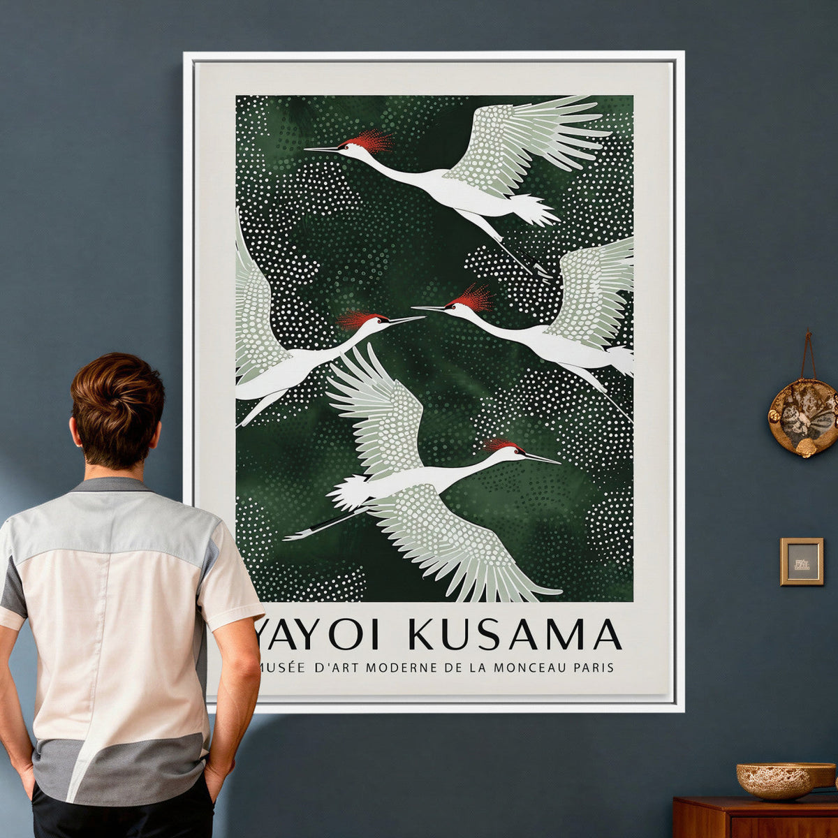 Yayoi Kusama Crane Bird Wall Art Canvas Print, Japanese