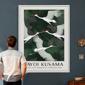 Yayoi Kusama Crane Bird Wall Art Canvas Print, Japanese