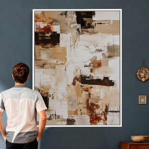 Blue Teal Abstract Canvas Wall Art, Modern Textured Painting Print, Navy Orange White Contemporary Art, Neutral Living Room Decor, Office Art