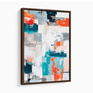 Blue Teal Abstract Canvas Wall Art, Modern Textured Painting Print, Navy Orange White Contemporary Art, Neutral Living Room Decor, Office Art