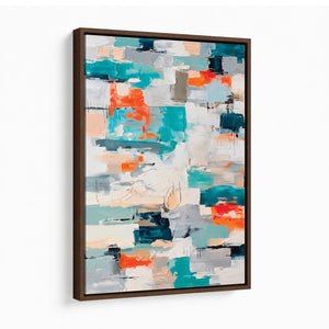 Blue Teal Abstract Canvas Wall Art, Modern Textured Painting Print, Navy Orange White Contemporary Art, Neutral Living Room Decor, Office Art